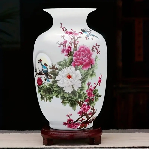 Other - Floral Porcelain Vase with Birds